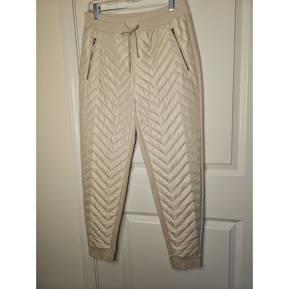 Athleta Solstice Jogger Quilted Pants Pull-On Cream Beige Warm Pockets Size 6